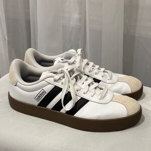 Adidas Women’s White and Black Sneakers with Brown Sole - Size 9